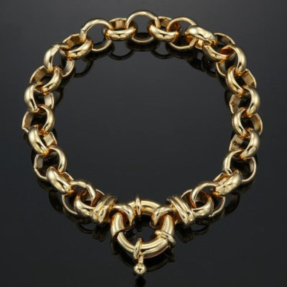 18ct Heavy Yellow Gold Plated 10mm Belcher Chain Bracelet with Bolt Clasp - USA Made-3